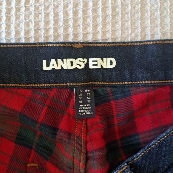 Lands End Woman’s 18 18W Dark Wash Flannel Lined Denim Blue Jeans Straight Leg - Picture 6 of 12